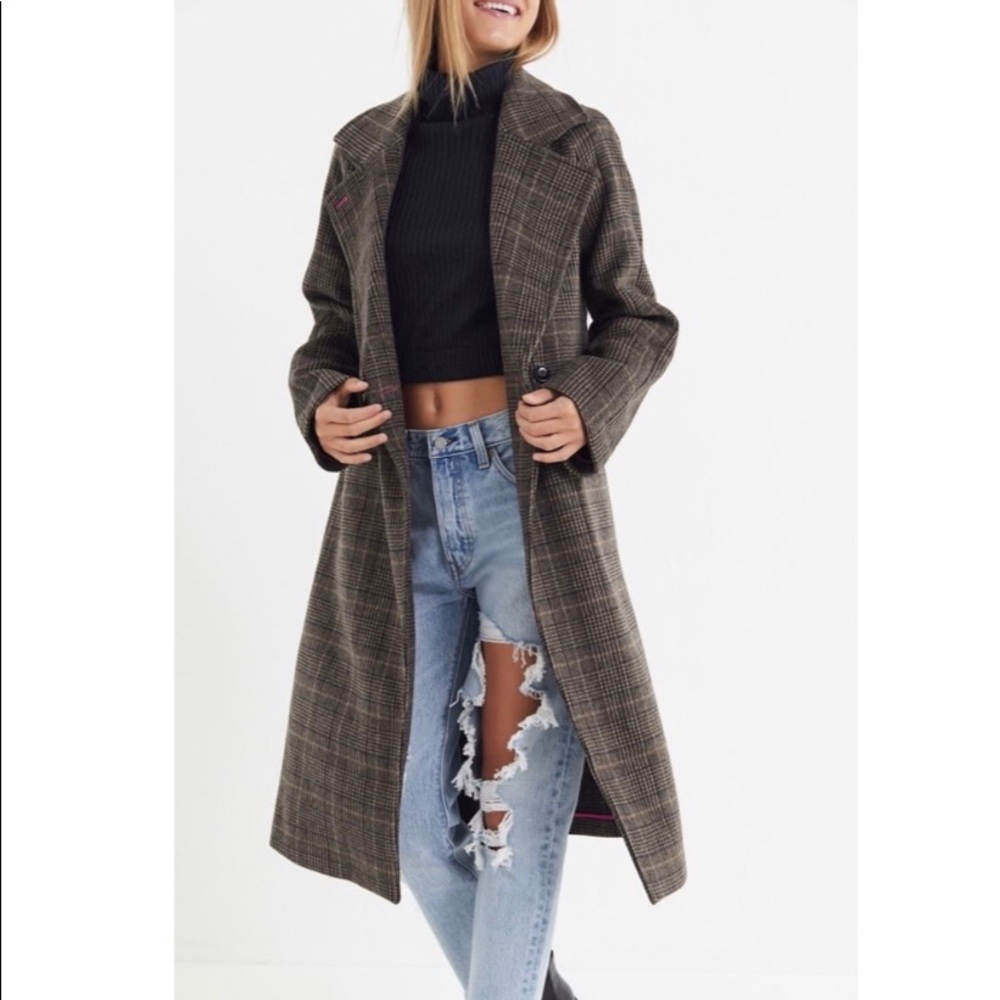 AVEC LES FILLES Plaid Double Face Wool Coat Small